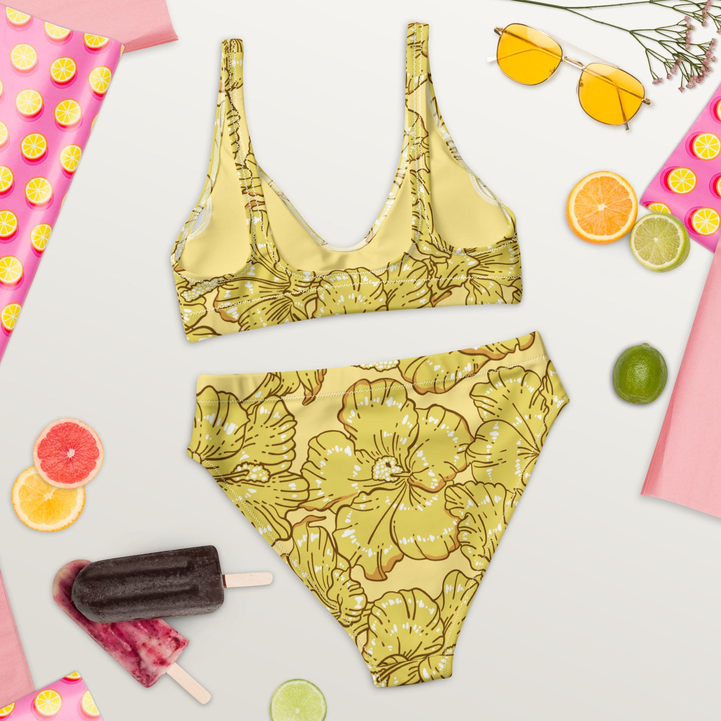 Gold Hibiscus Recycled High-Waisted Bikini