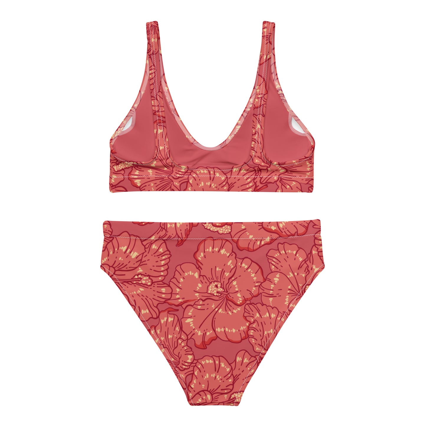 Red Hibiscus Recycled High-Waisted Bikini