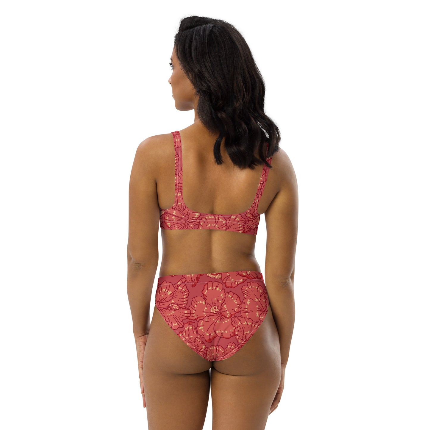 Red Hibiscus Recycled High-Waisted Bikini