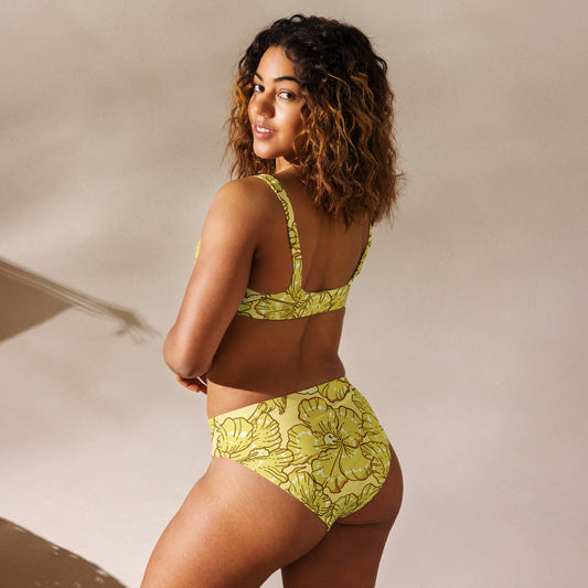 Gold Hibiscus Recycled High-Waisted Bikini