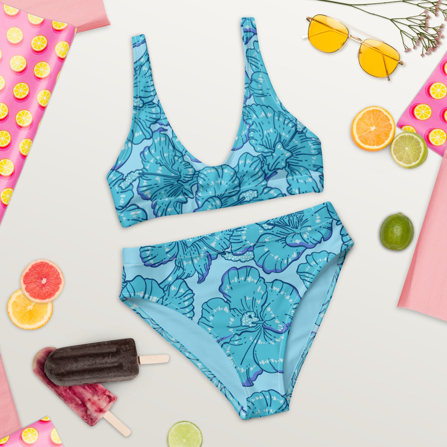 Blue Hibiscus Recycled High-Waisted Bikini