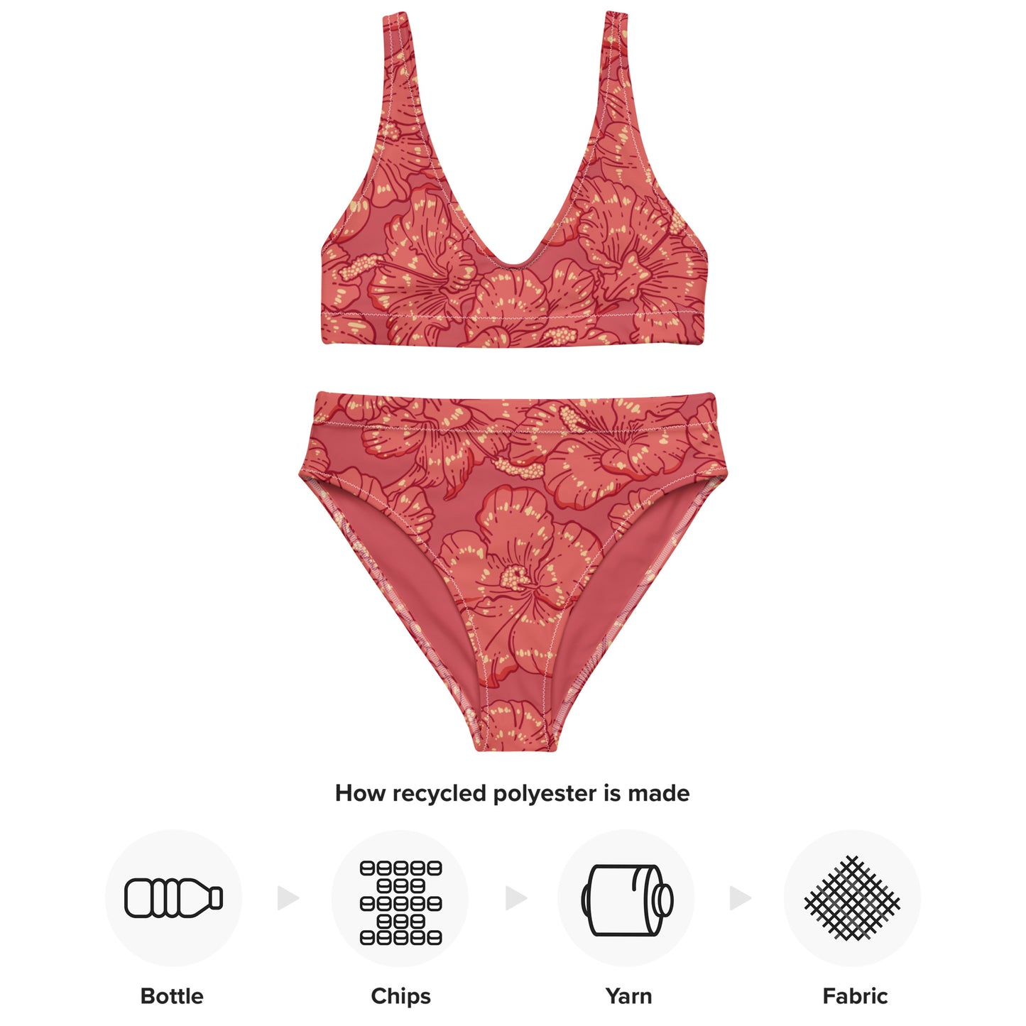 Red Hibiscus Recycled High-Waisted Bikini