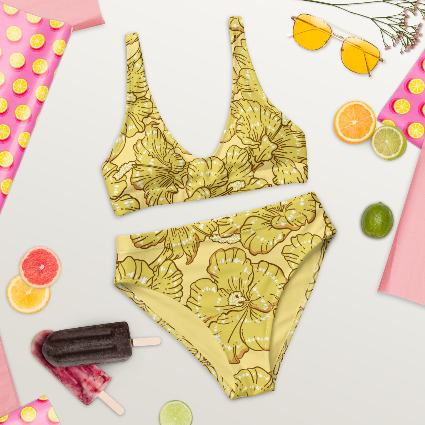 Gold Hibiscus Recycled High-Waisted Bikini