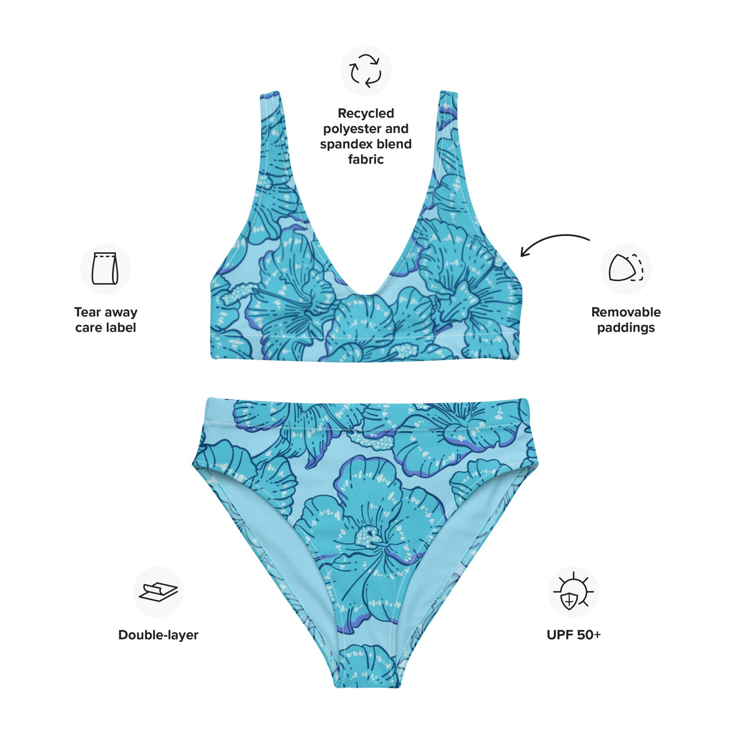 Blue Hibiscus Recycled High-Waisted Bikini