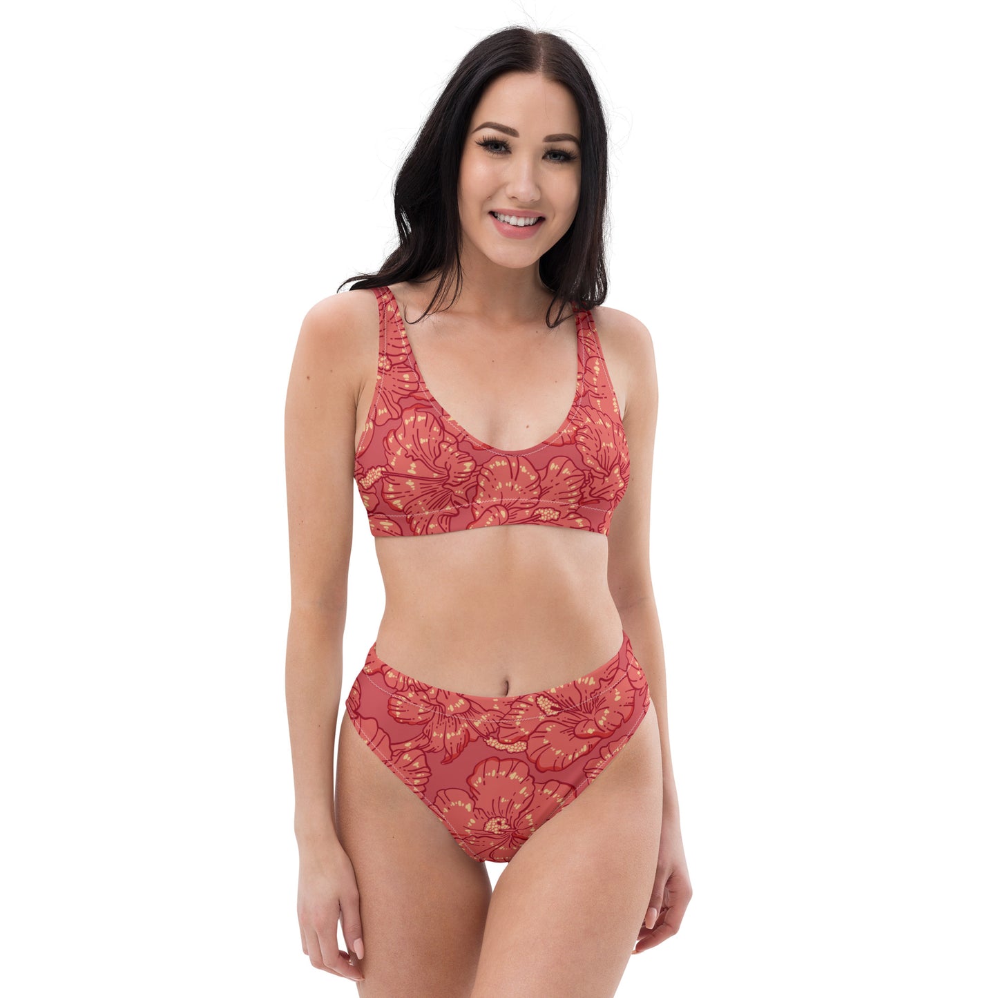 Red Hibiscus Recycled High-Waisted Bikini