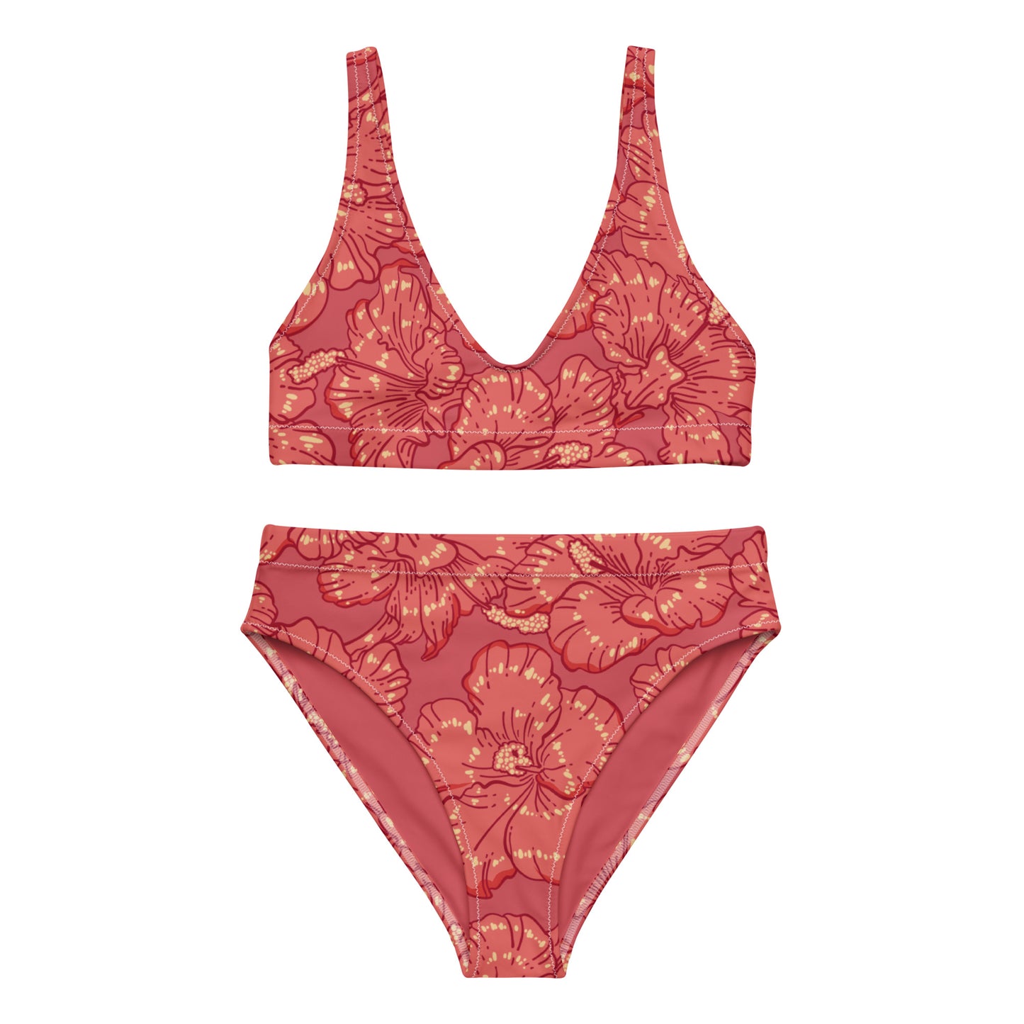 Red Hibiscus Recycled High-Waisted Bikini