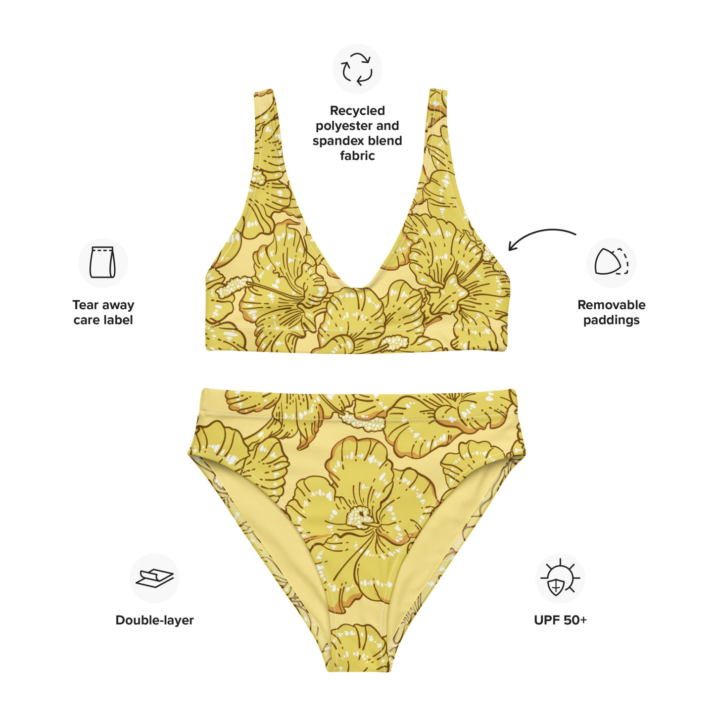 Gold Hibiscus Recycled High-Waisted Bikini