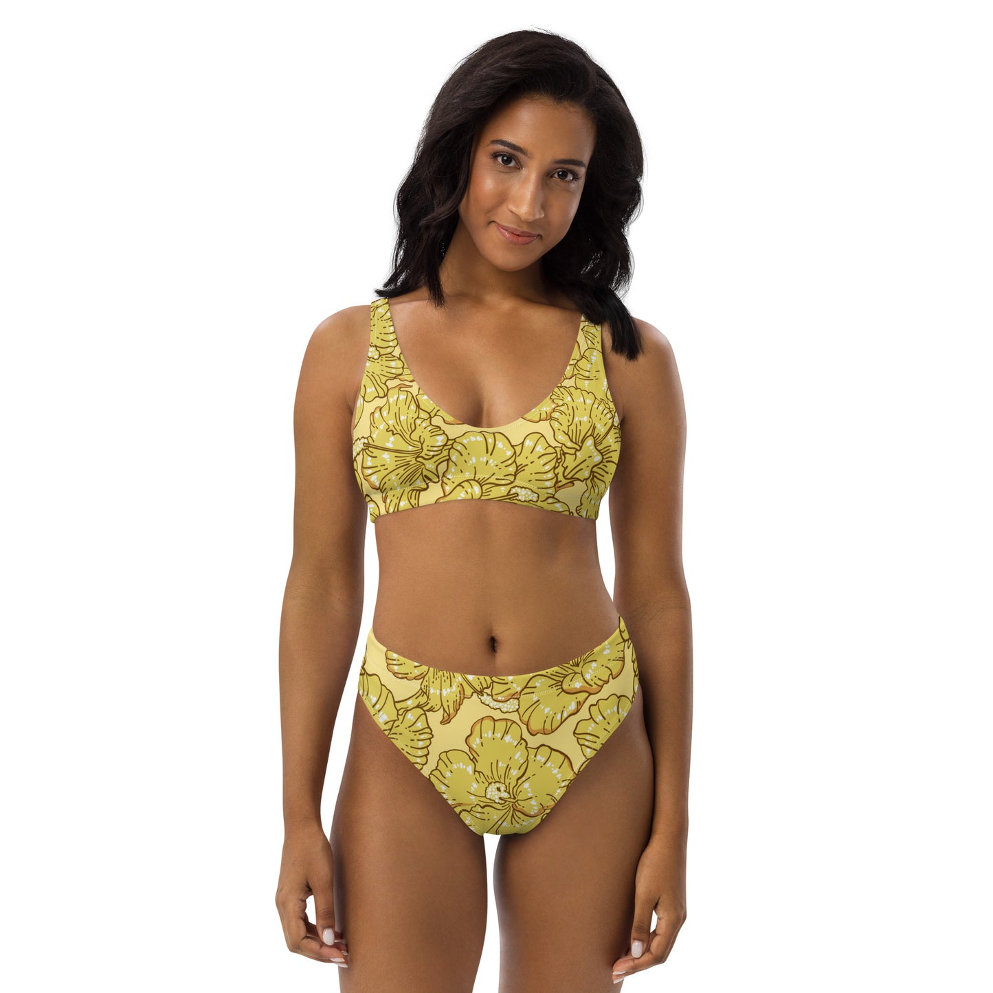 Gold Hibiscus Recycled High-Waisted Bikini