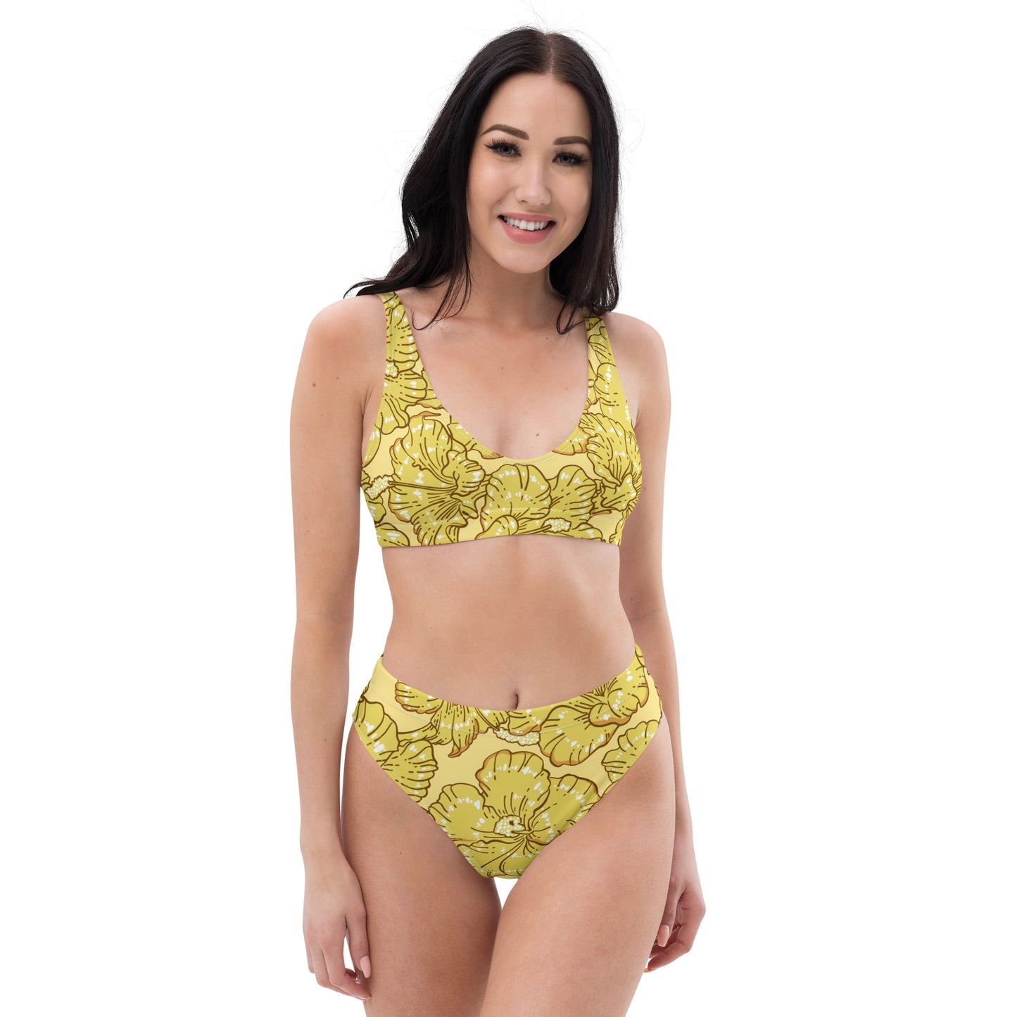 Gold Hibiscus Recycled High-Waisted Bikini