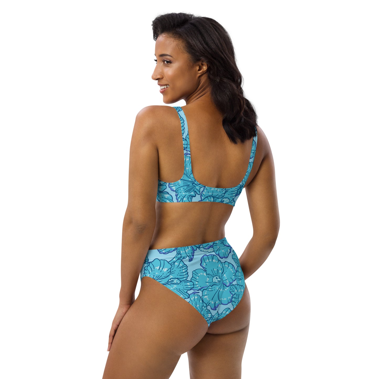 Blue Hibiscus Recycled High-Waisted Bikini