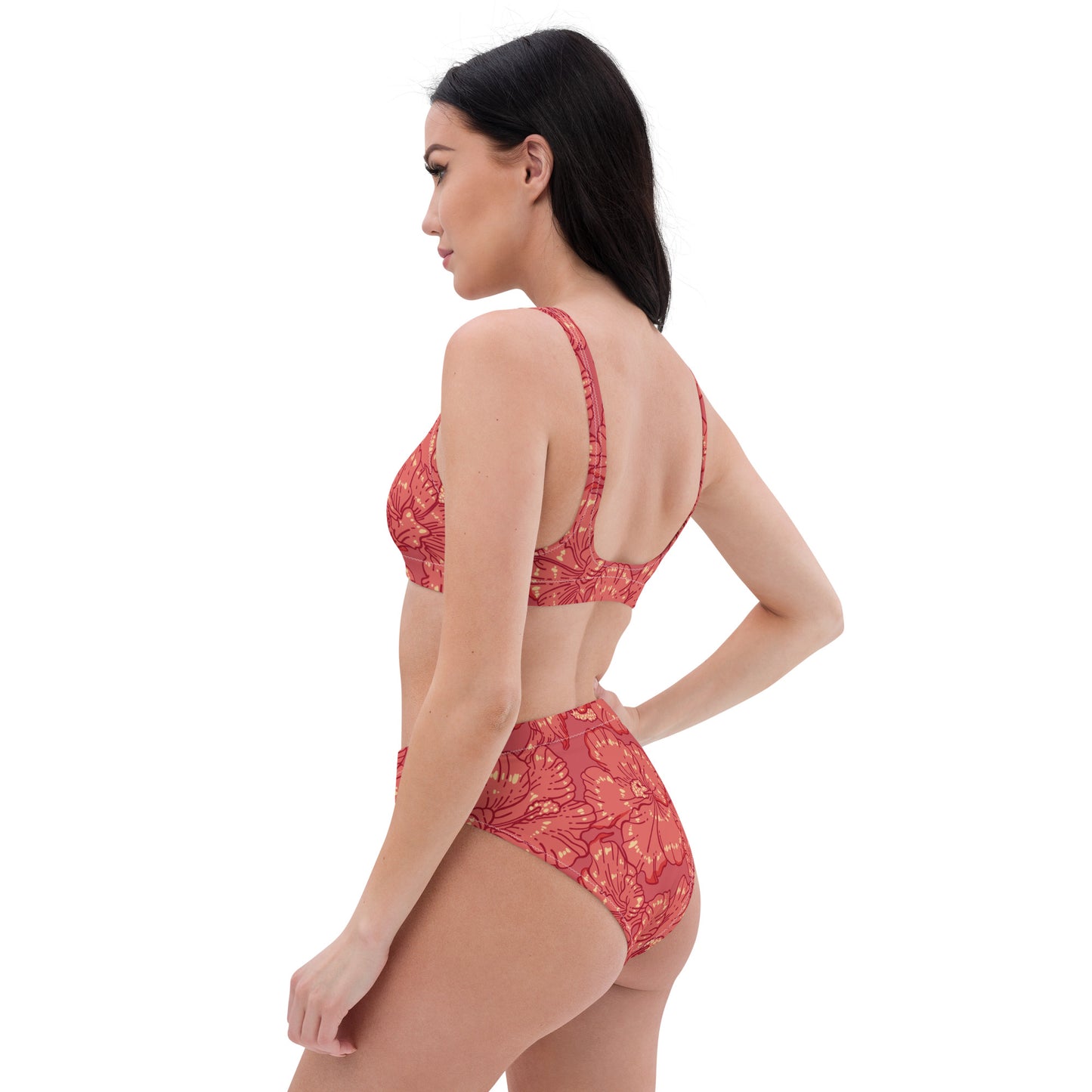 Red Hibiscus Recycled High-Waisted Bikini