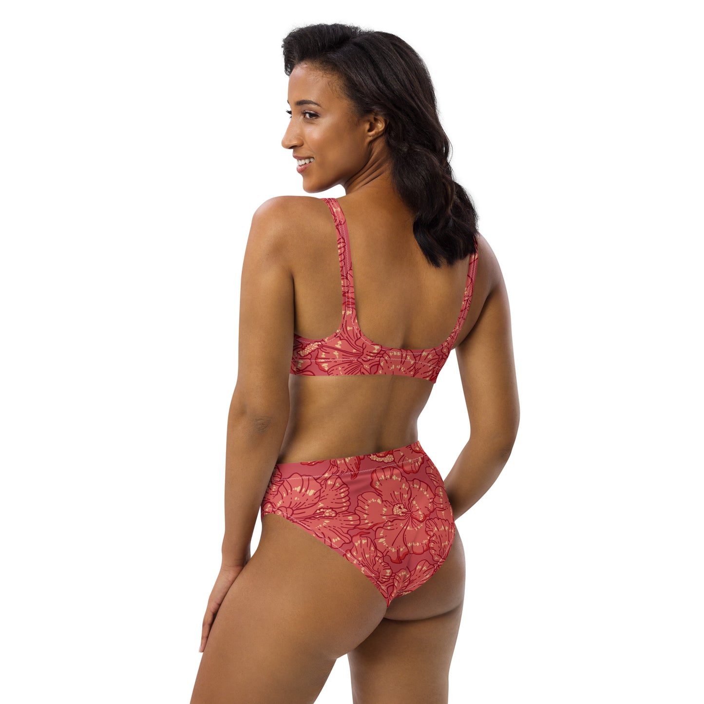 Red Hibiscus Recycled High-Waisted Bikini