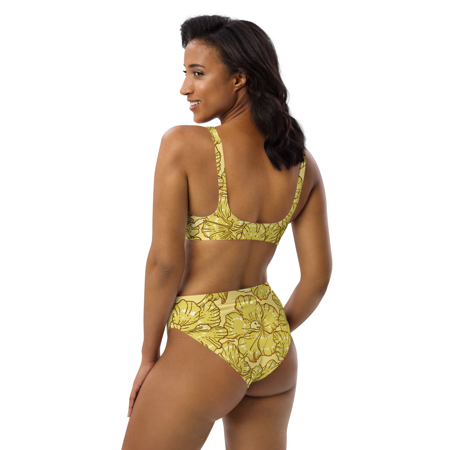 Gold Hibiscus Recycled High-Waisted Bikini