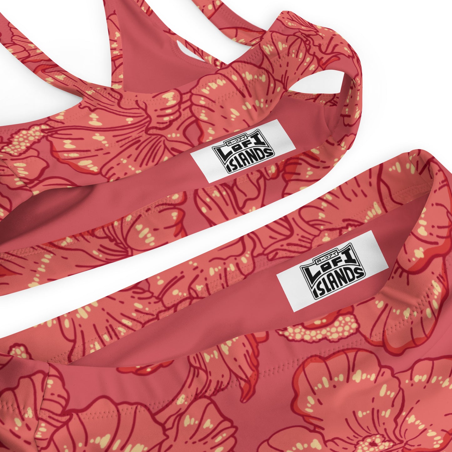 Red Hibiscus Recycled High-Waisted Bikini