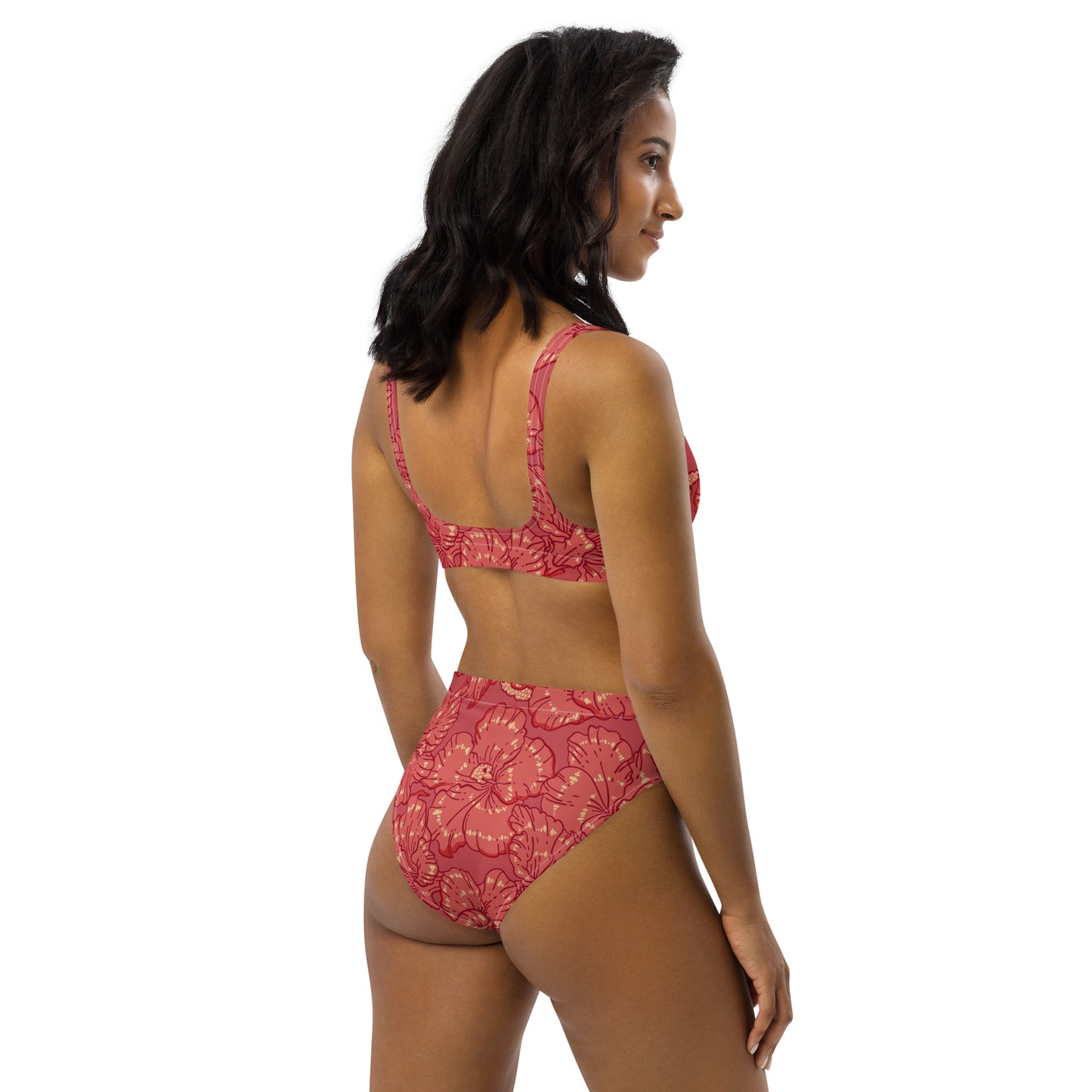 Red Hibiscus Recycled High-Waisted Bikini