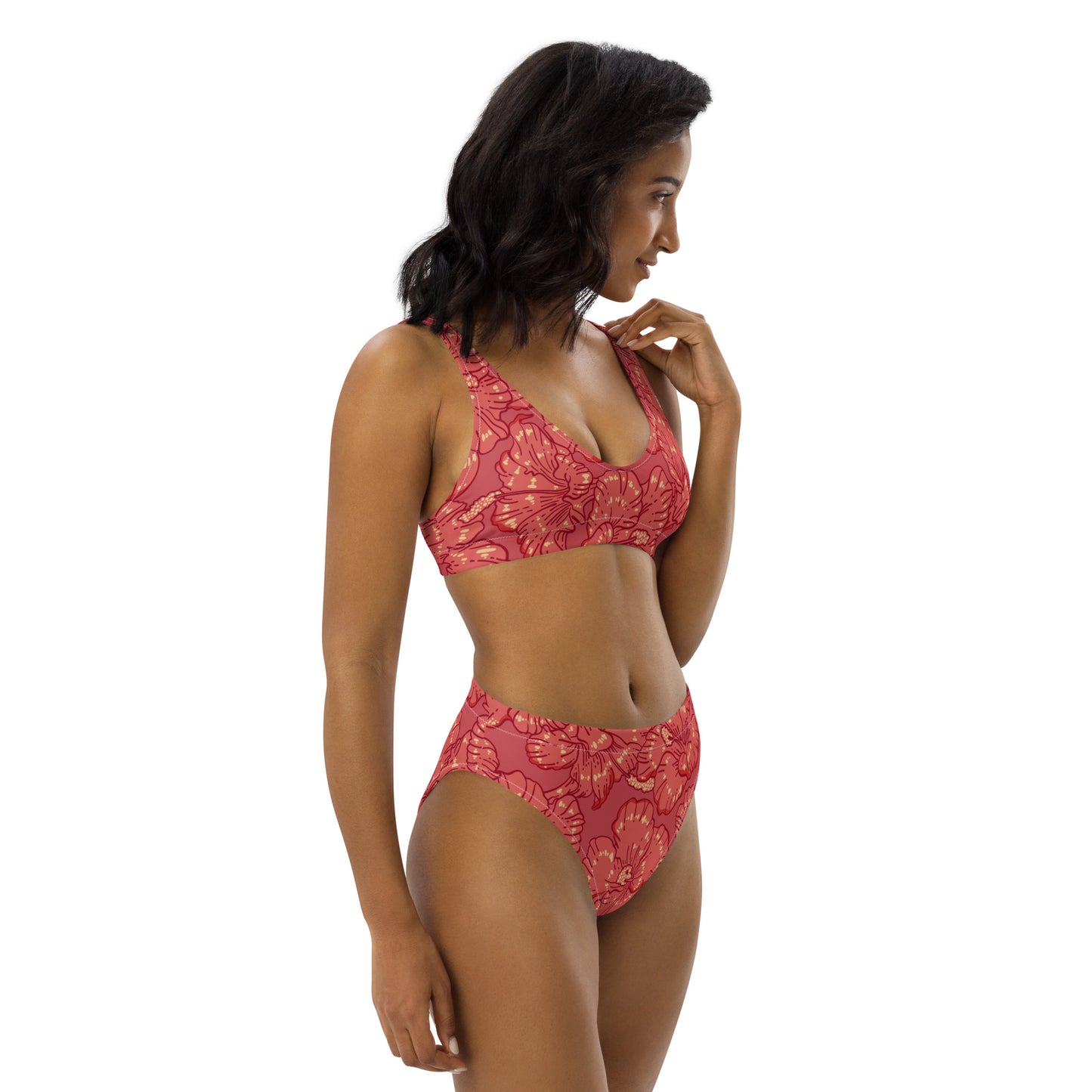 Red Hibiscus Recycled High-Waisted Bikini