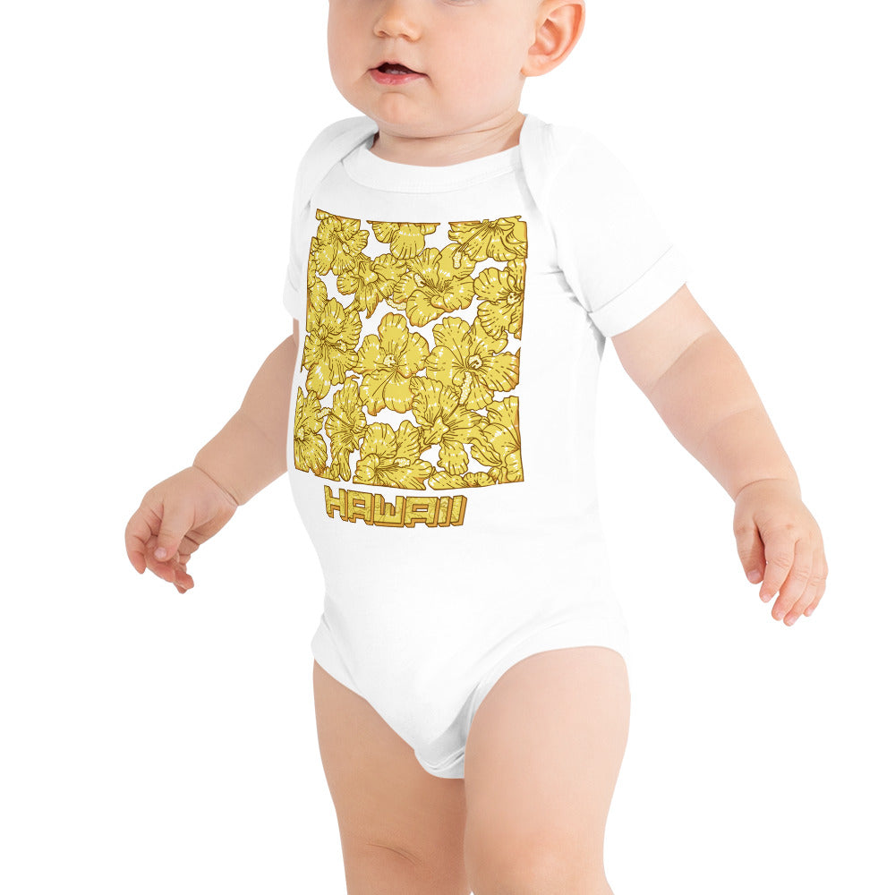 Gold Hibiscus Baby Short Sleeve One Piece