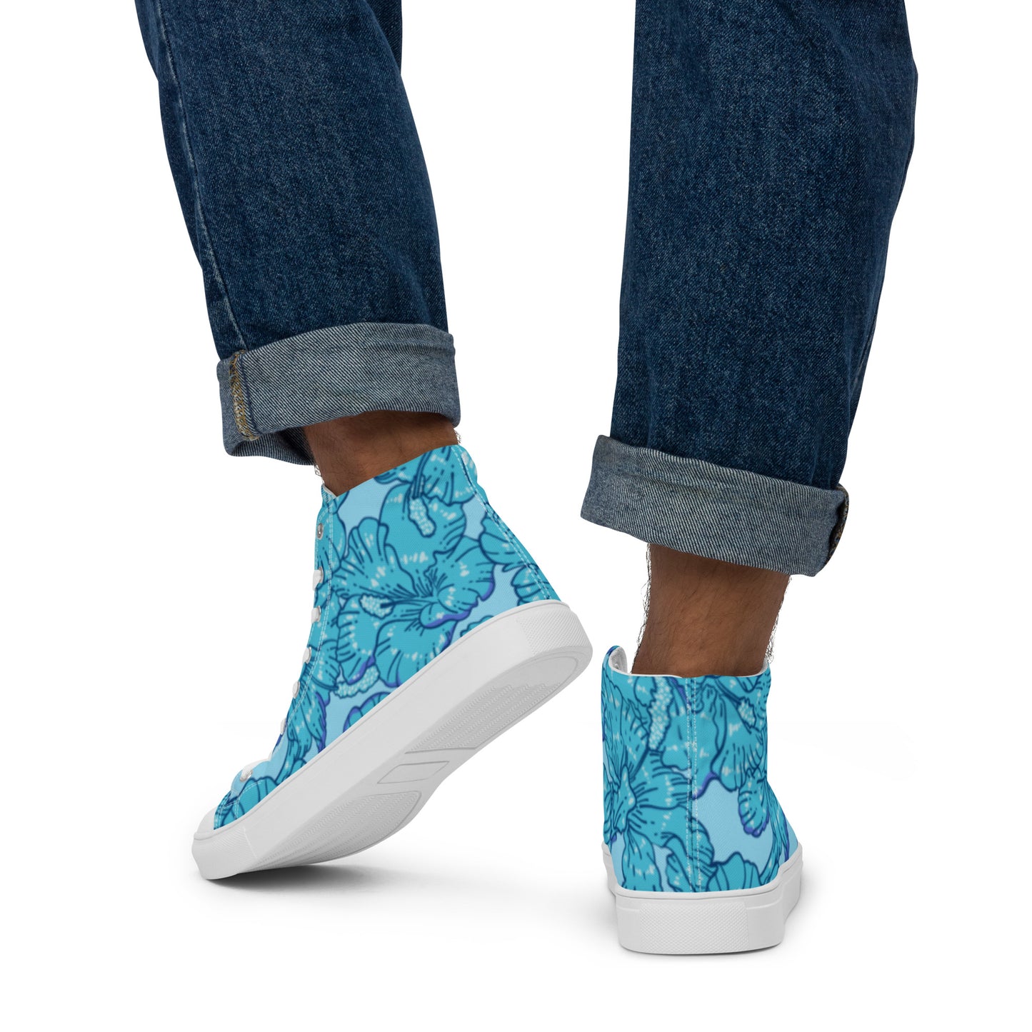 Blue Hibiscus Men’s High Top Canvas Shoes