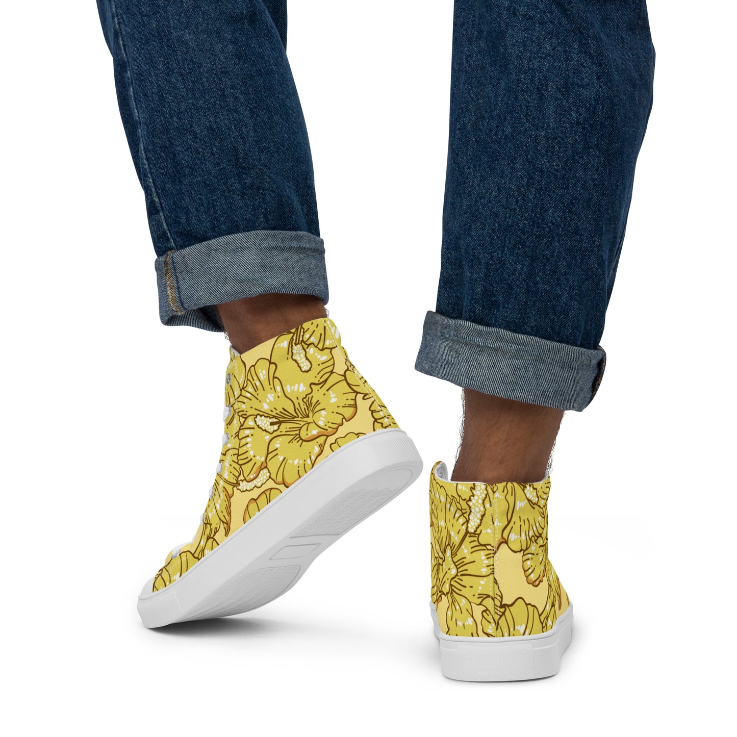 Gold Hibiscus Men’s High Top Shoes