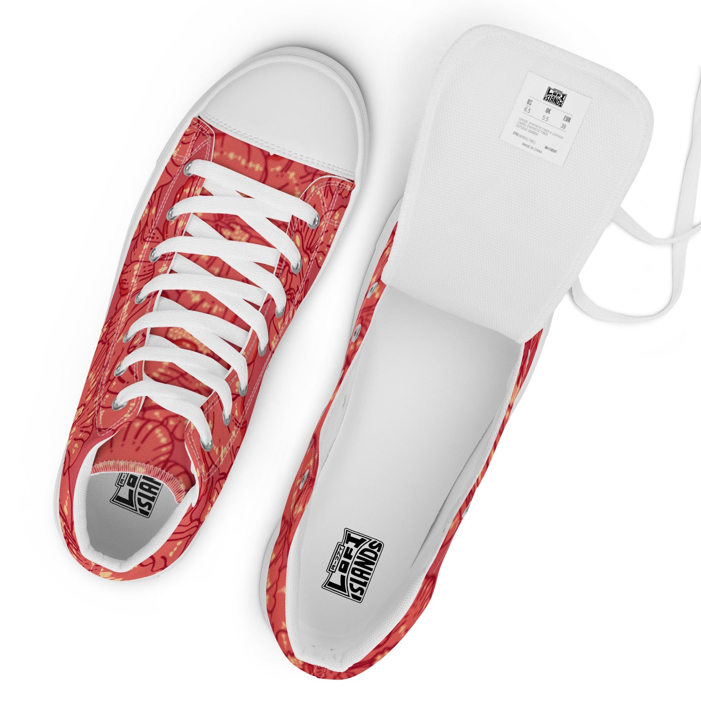 Red Hibiscus Men’s High Top Shoes