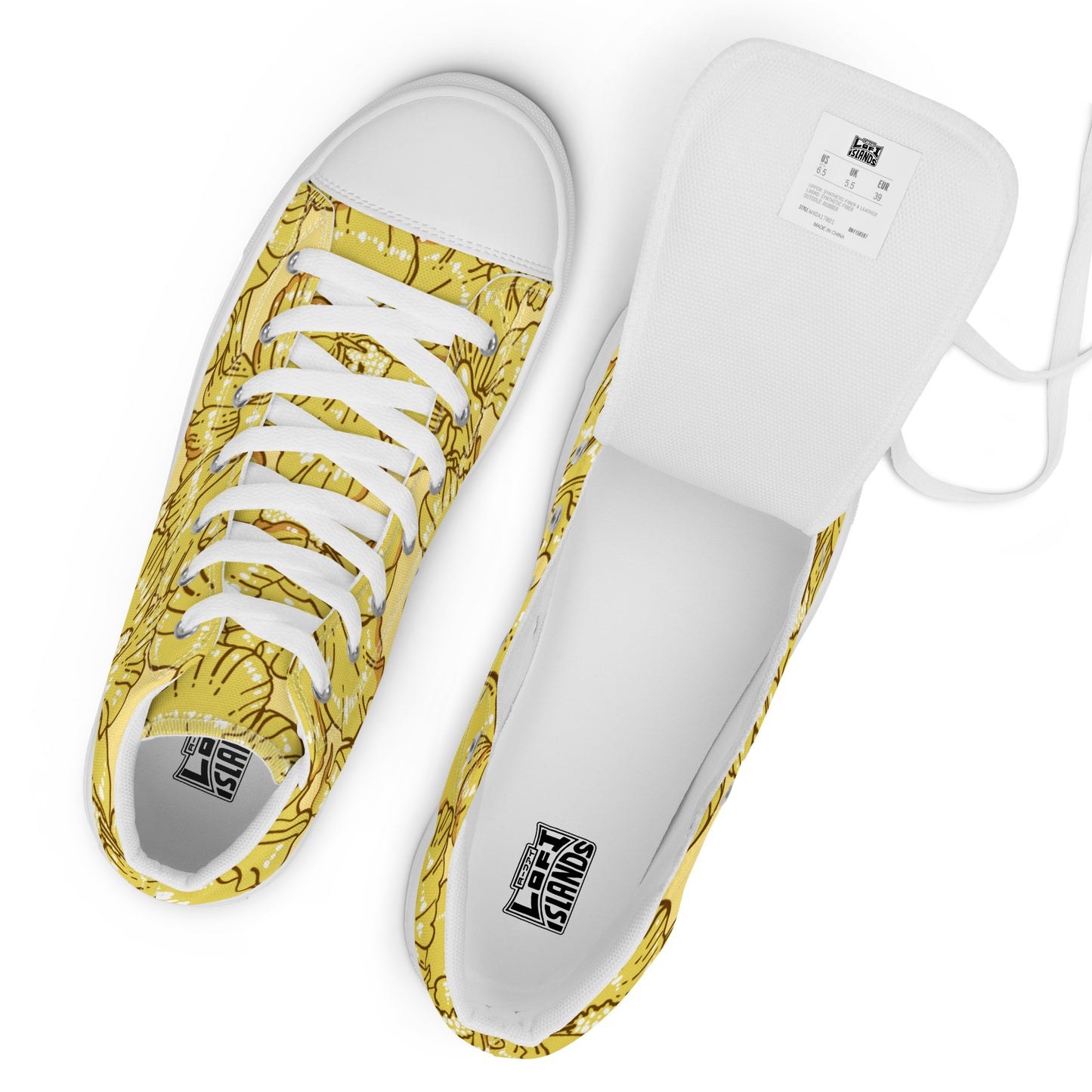 Gold Hibiscus Men’s High Top Shoes