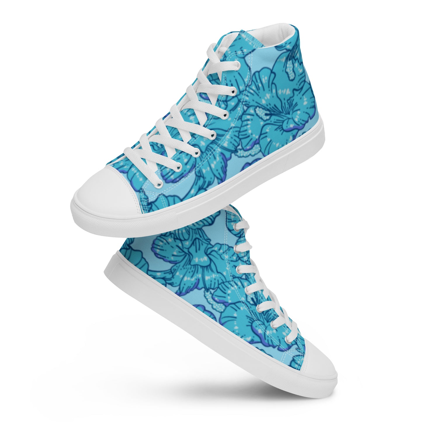 Blue Hibiscus Men’s High Top Canvas Shoes