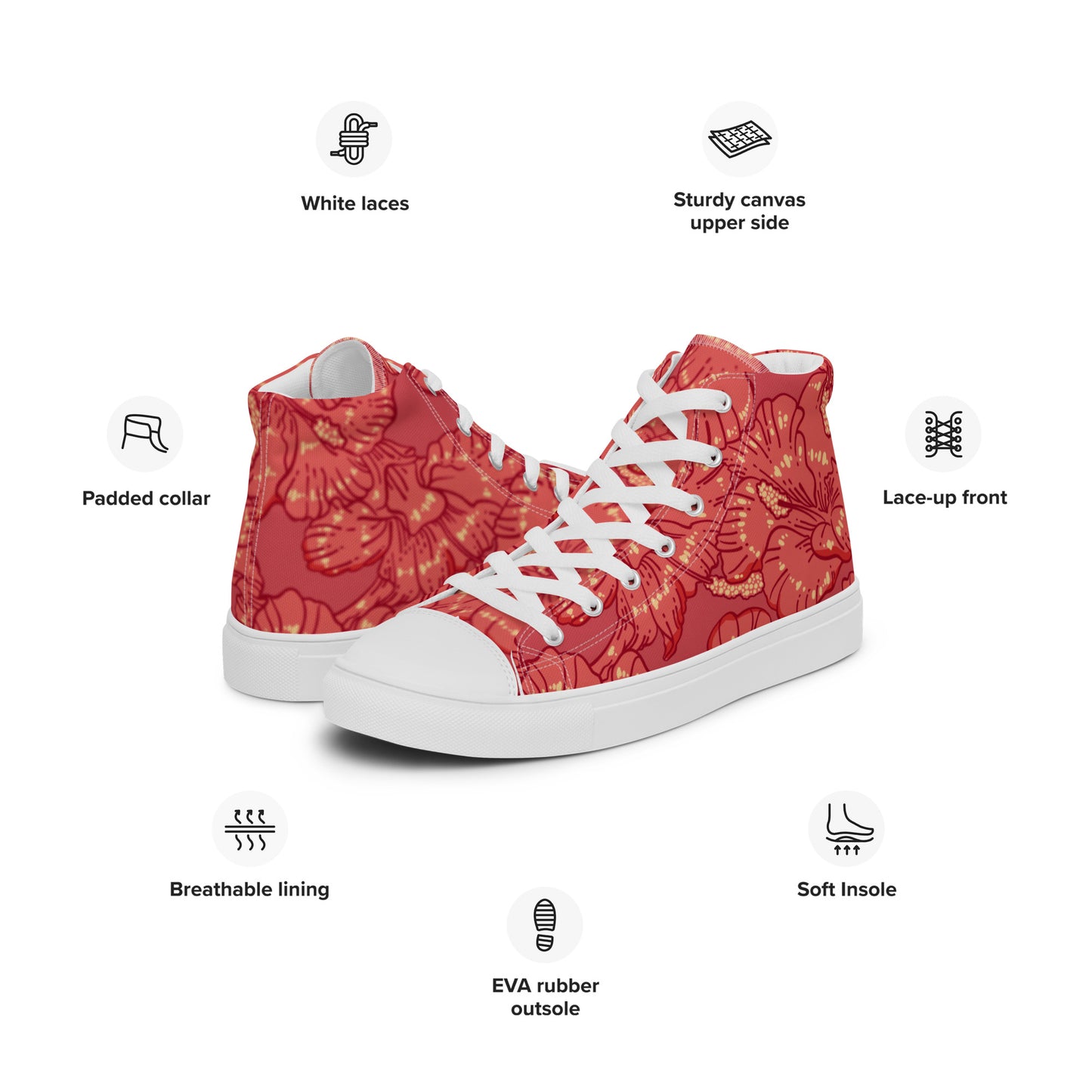 Red Hibiscus Men’s High Top Shoes