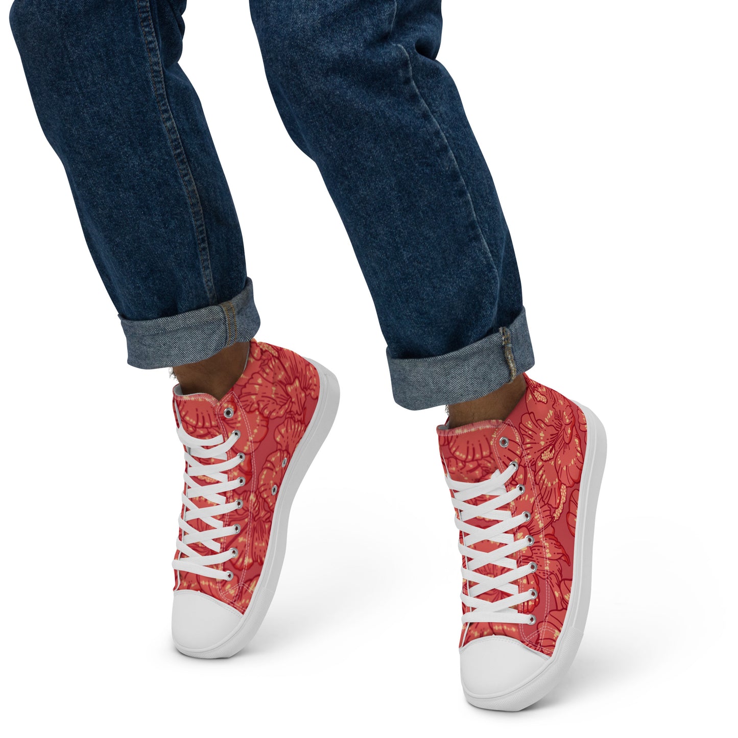 Red Hibiscus Men’s High Top Shoes