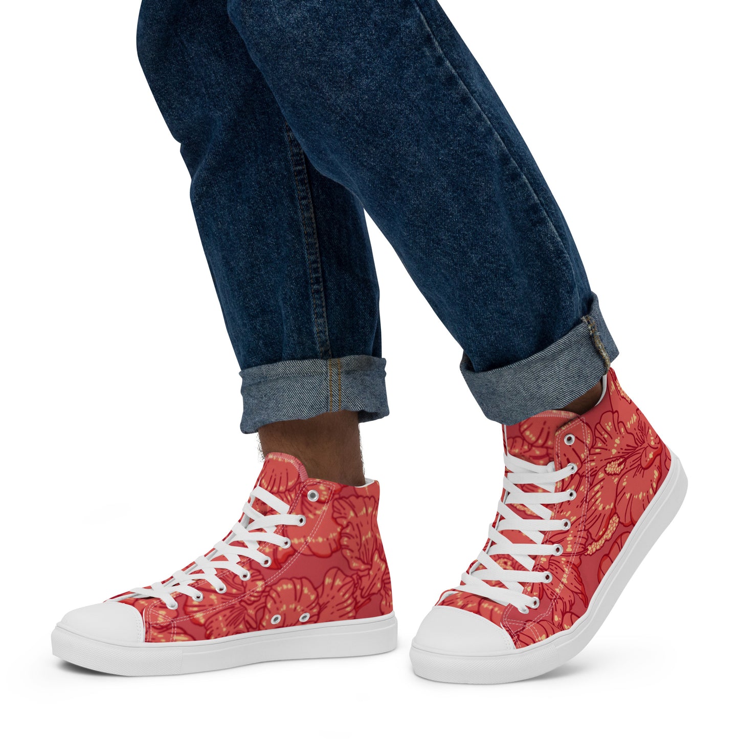 Red Hibiscus Men’s High Top Shoes