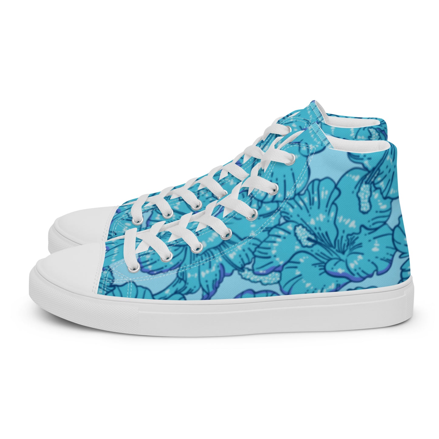 Blue Hibiscus Men’s High Top Canvas Shoes