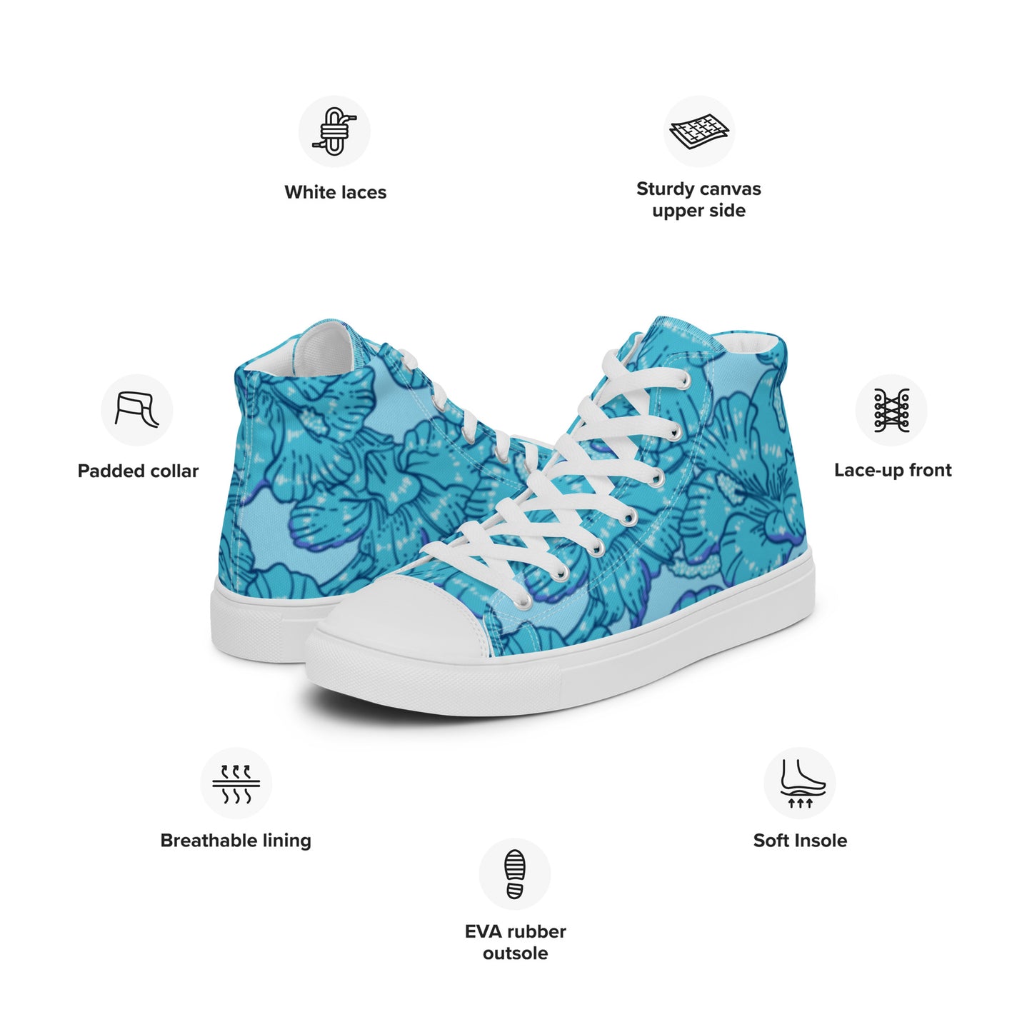 Blue Hibiscus Men’s High Top Canvas Shoes