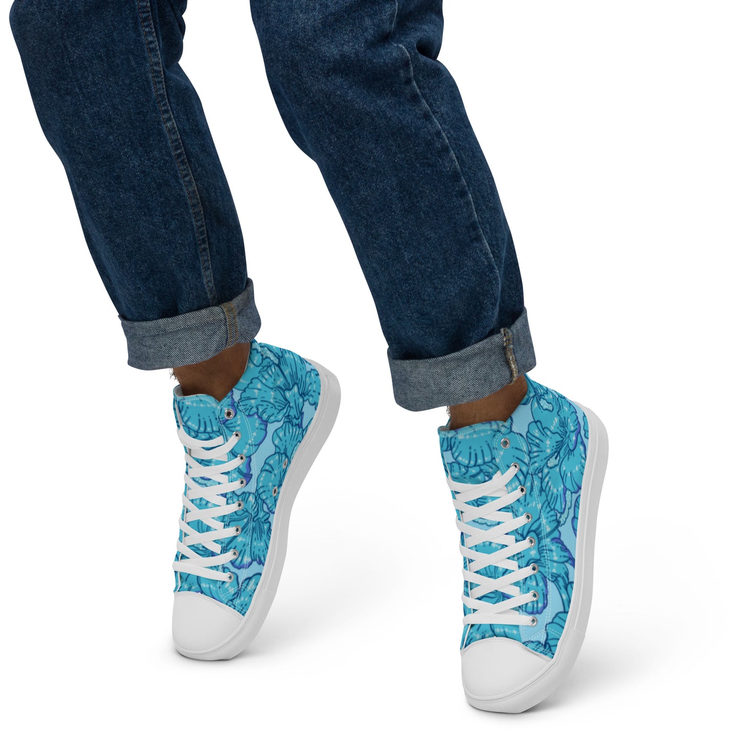 Blue Hibiscus Men’s High Top Canvas Shoes