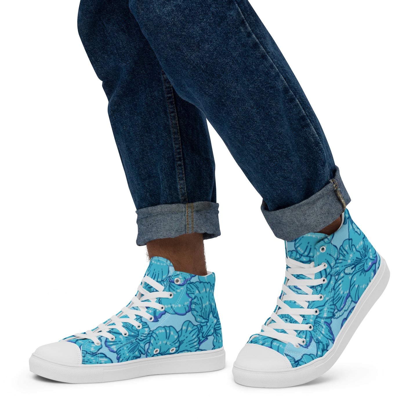 Blue Hibiscus Men’s High Top Canvas Shoes