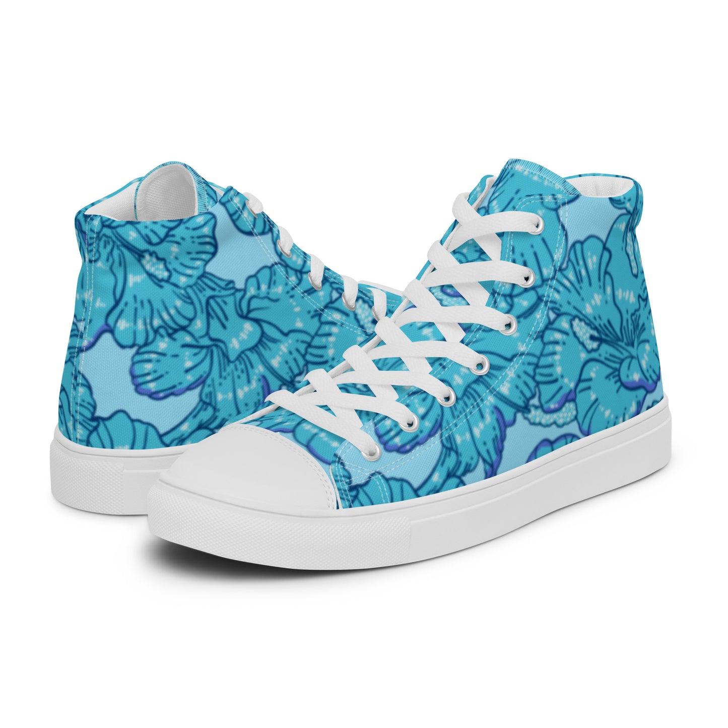 Blue Hibiscus Men’s High Top Canvas Shoes