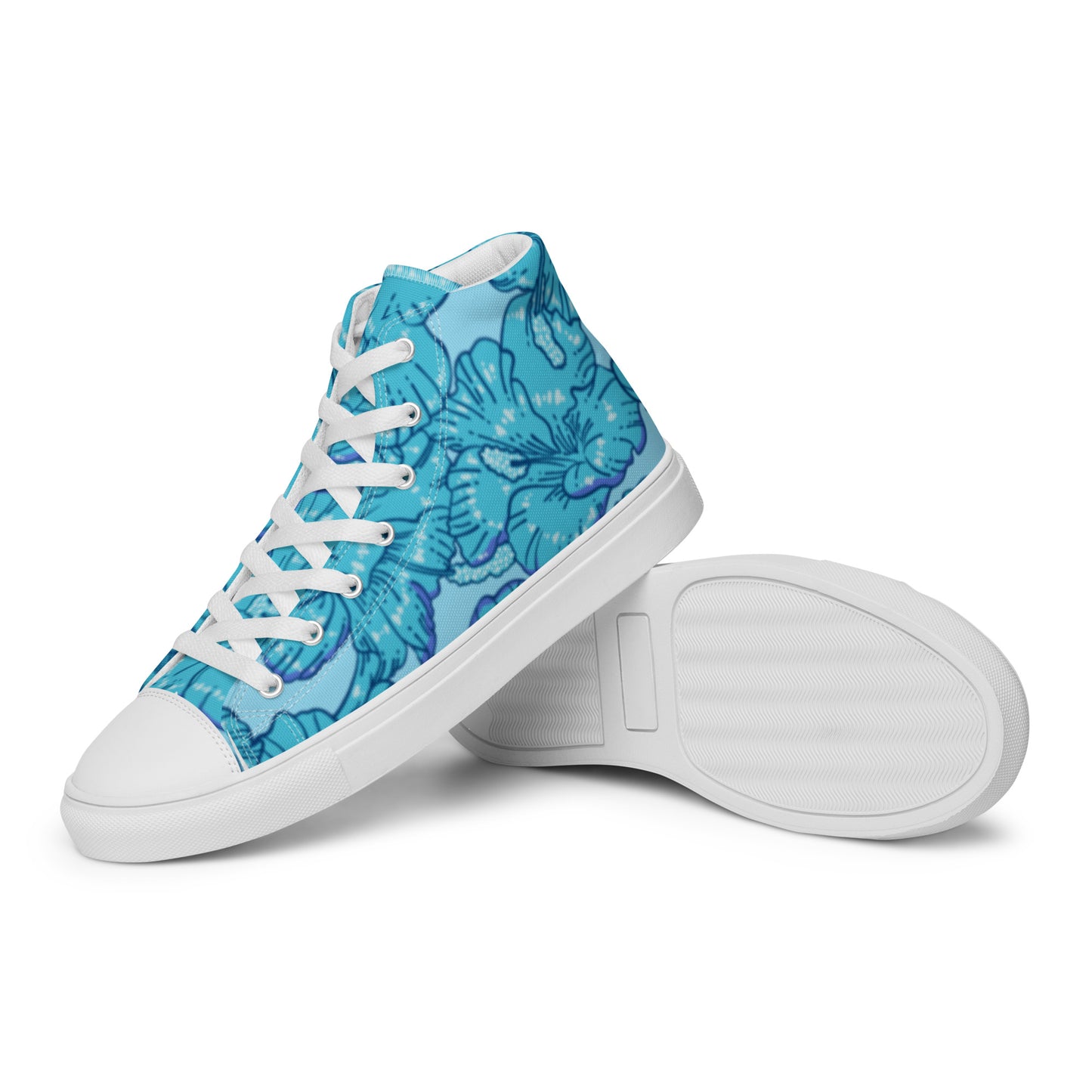 Blue Hibiscus Men’s High Top Canvas Shoes