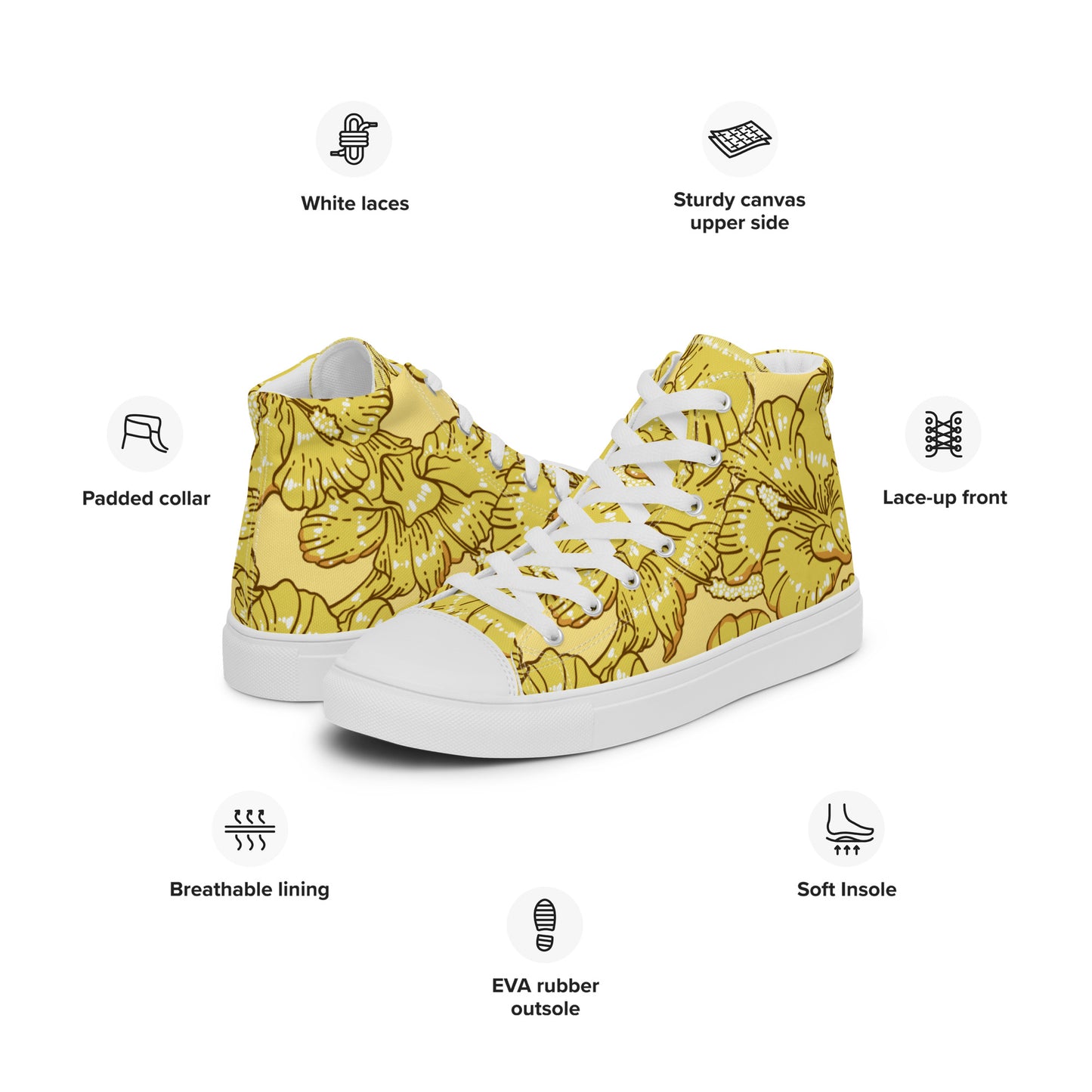 Gold Hibiscus Men’s High Top Shoes