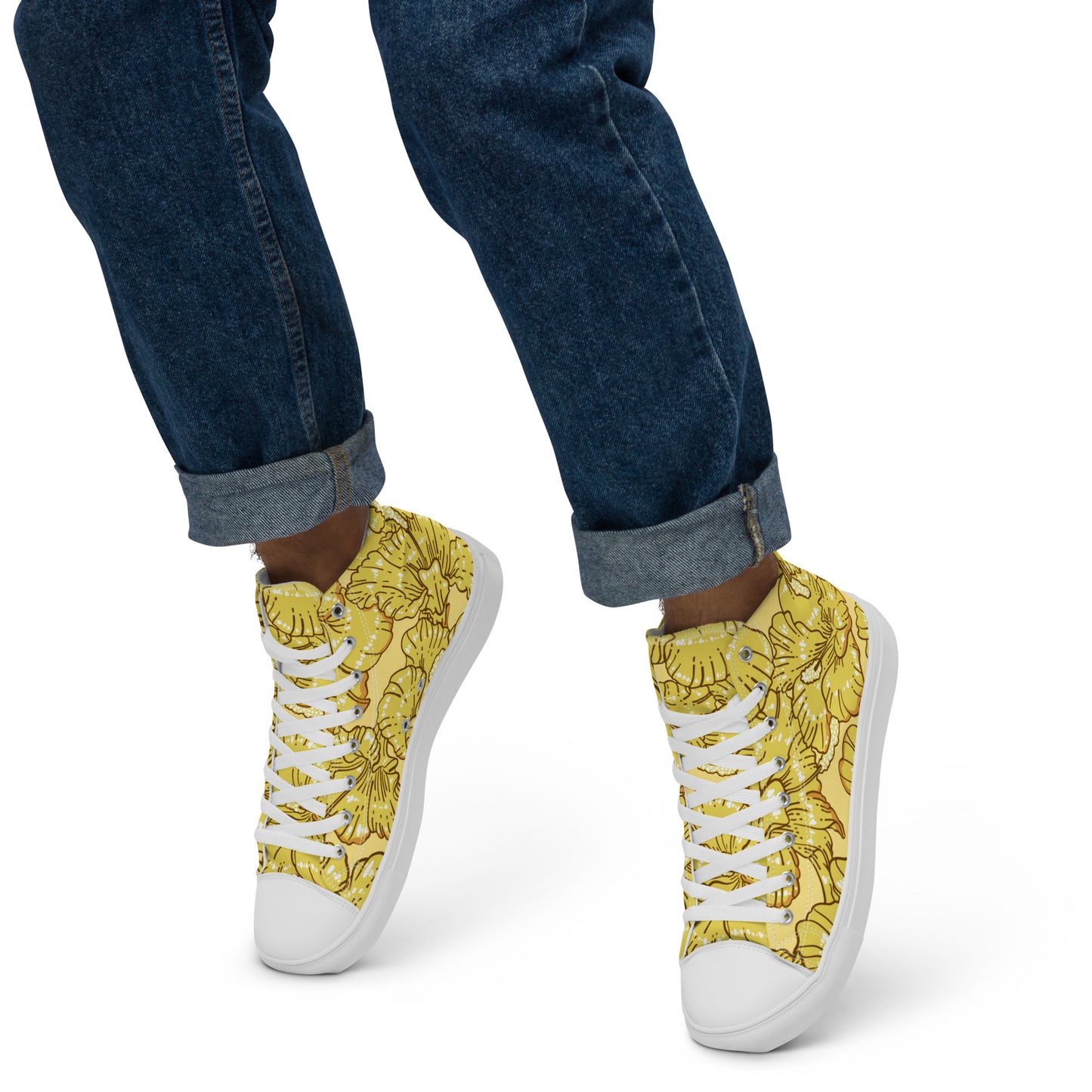 Gold Hibiscus Men’s High Top Shoes