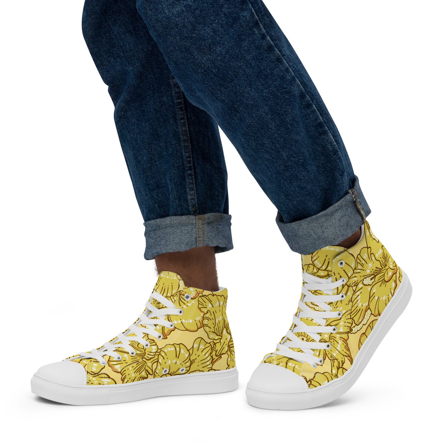 Gold Hibiscus Men’s High Top Shoes