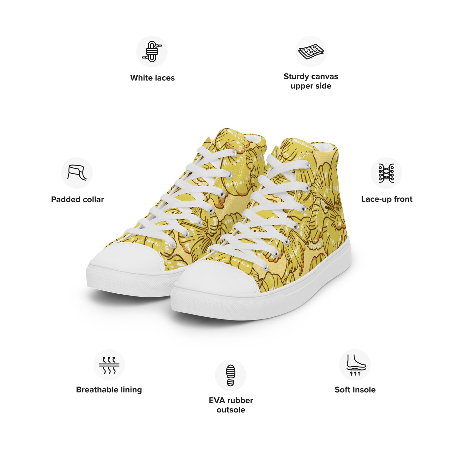 Gold Hibiscus Men’s High Top Shoes