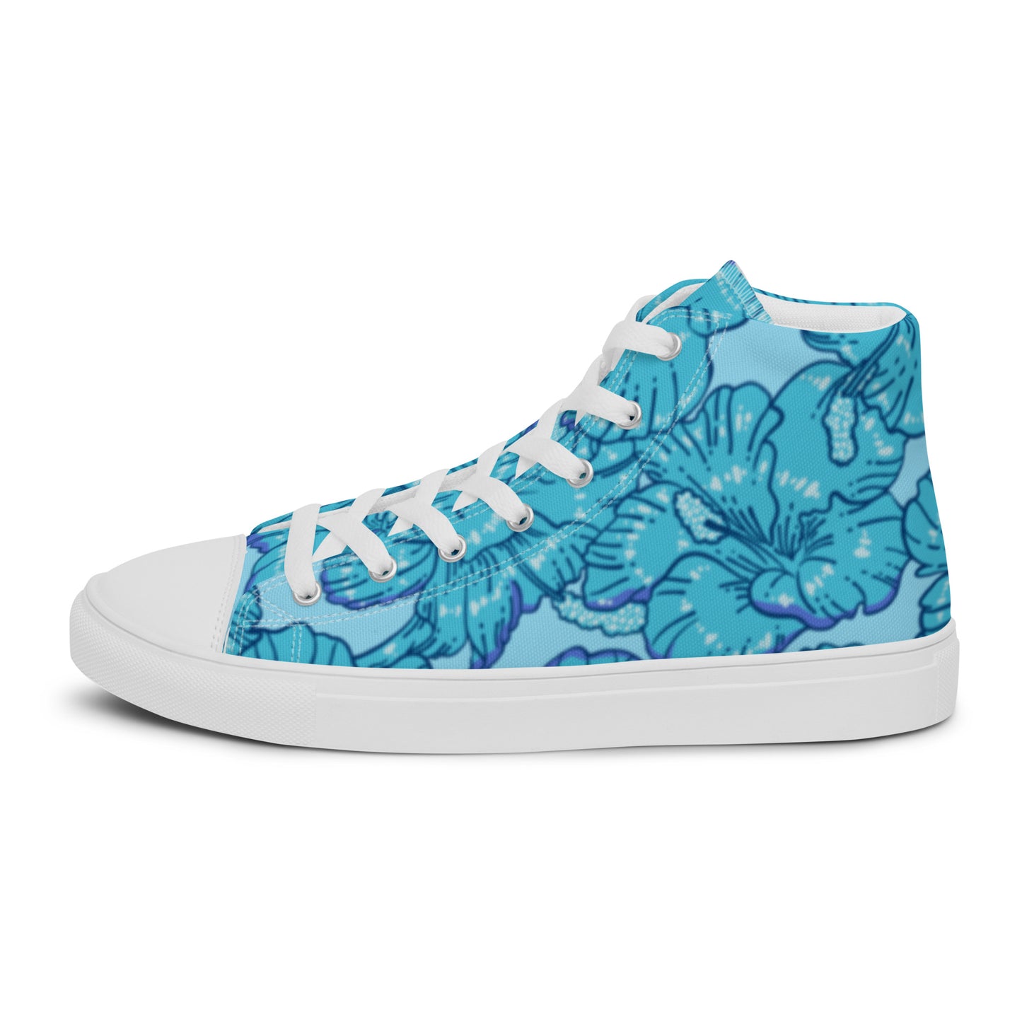 Blue Hibiscus Men’s High Top Canvas Shoes