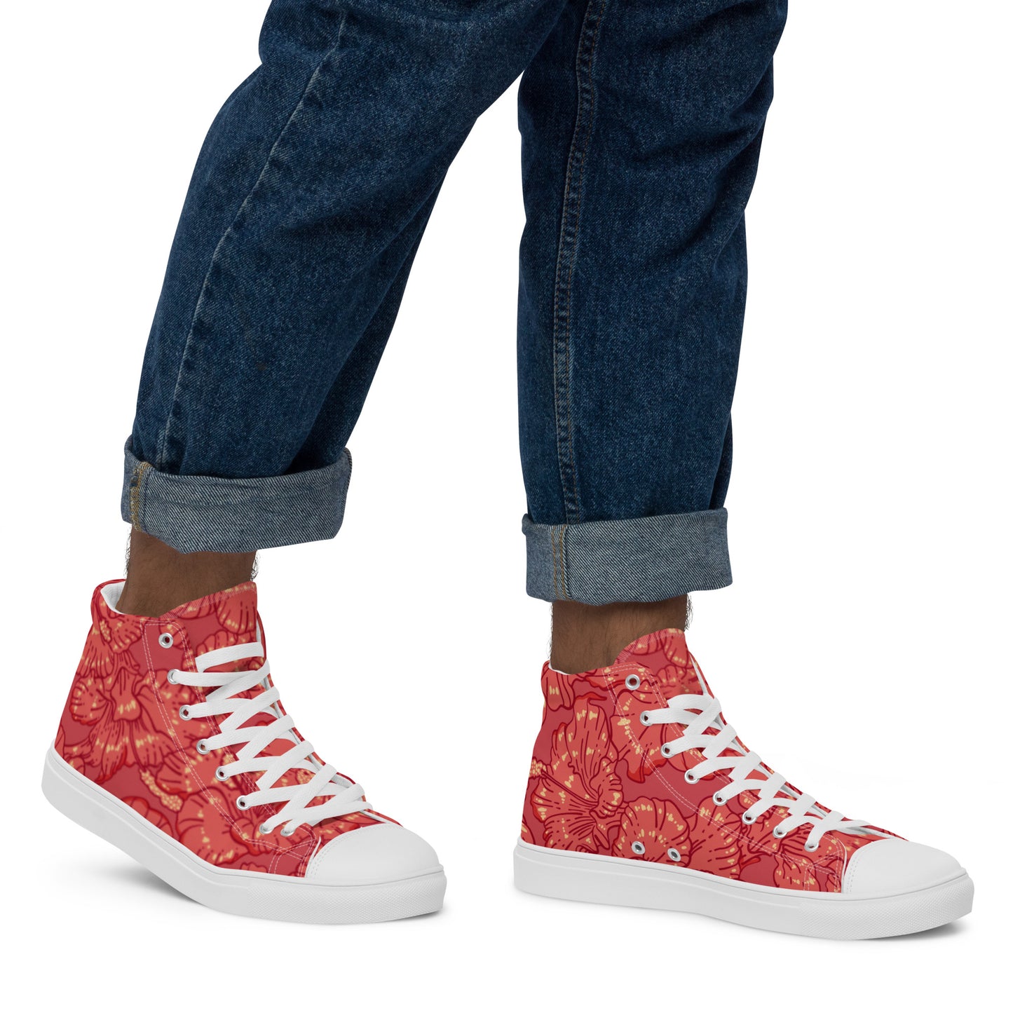 Red Hibiscus Men’s High Top Shoes