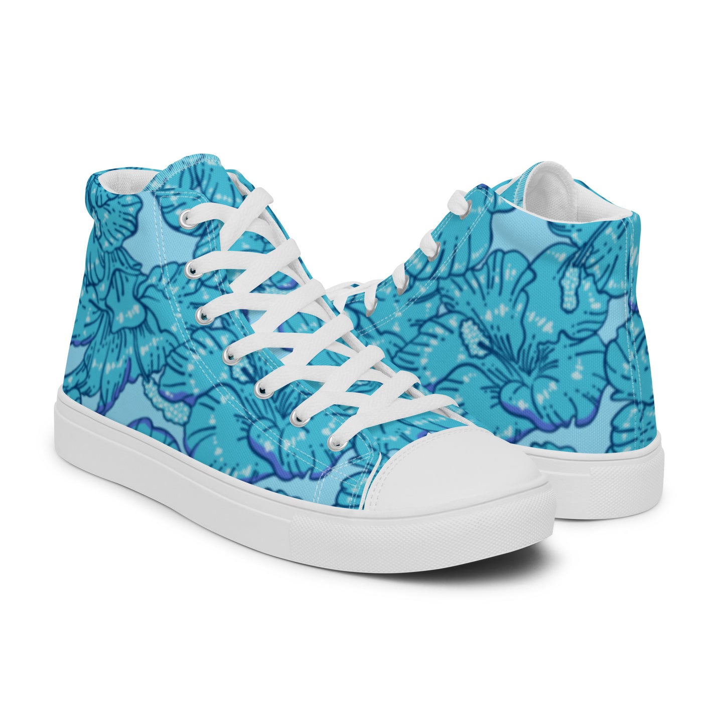 Blue Hibiscus Men’s High Top Canvas Shoes