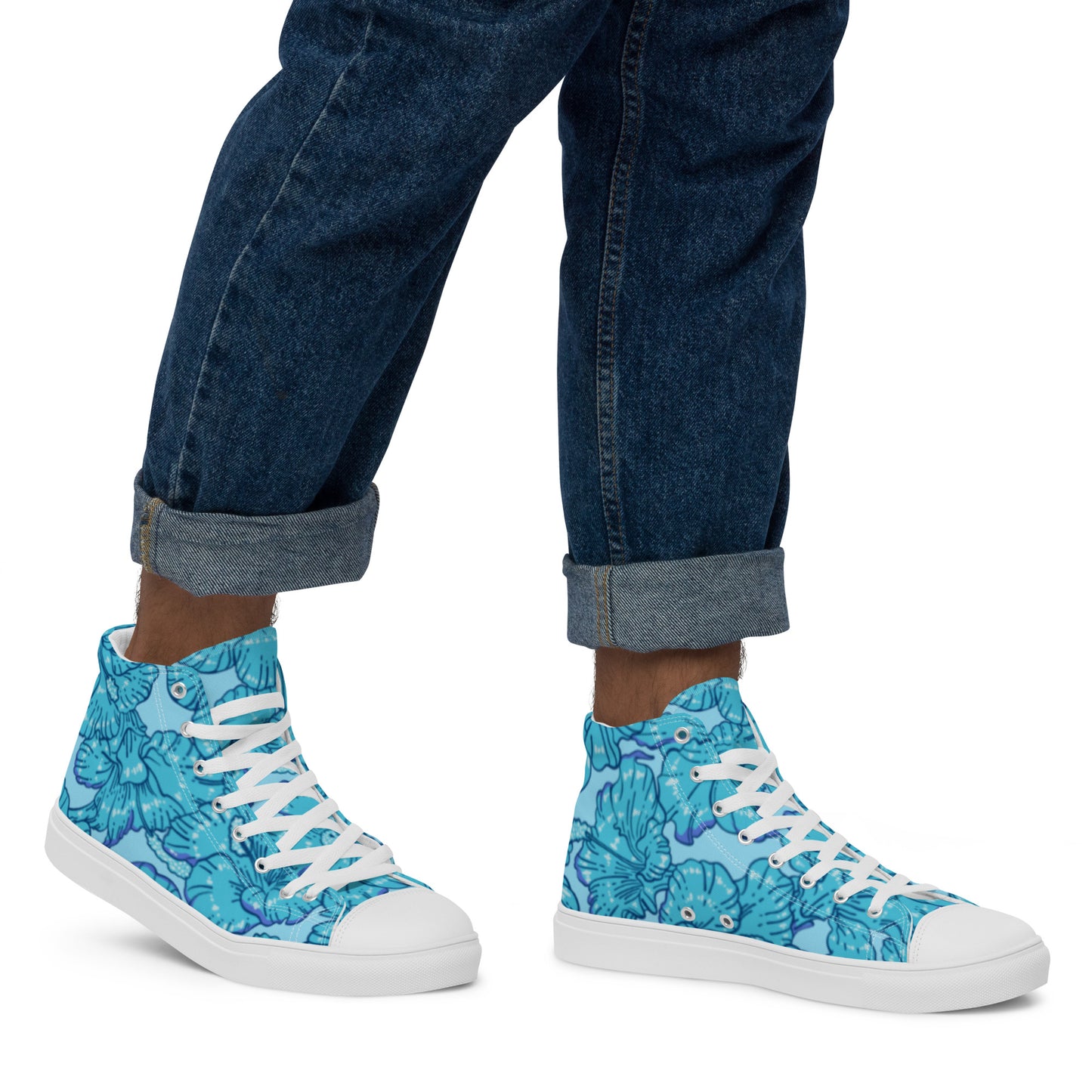 Blue Hibiscus Men’s High Top Canvas Shoes