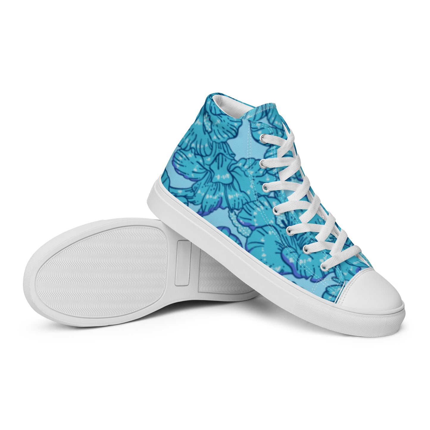 Blue Hibiscus Men’s High Top Canvas Shoes