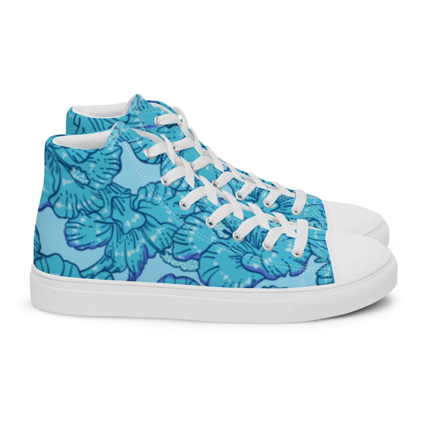 Blue Hibiscus Men’s High Top Canvas Shoes