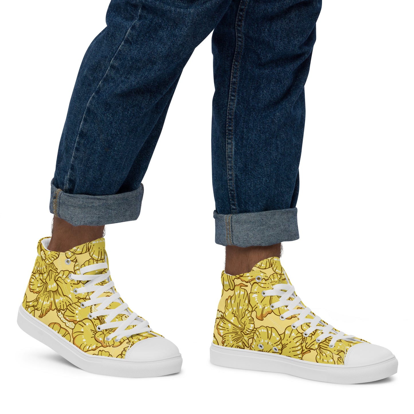 Gold Hibiscus Men’s High Top Shoes