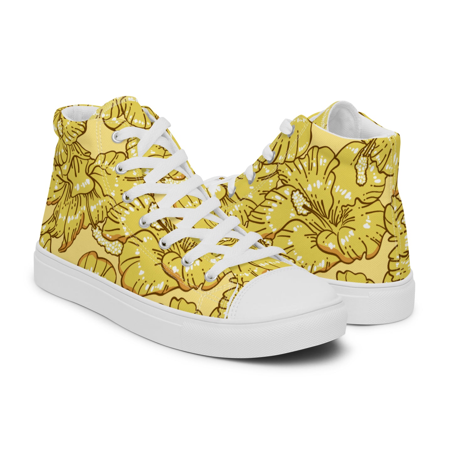 Gold Hibiscus Men’s High Top Shoes