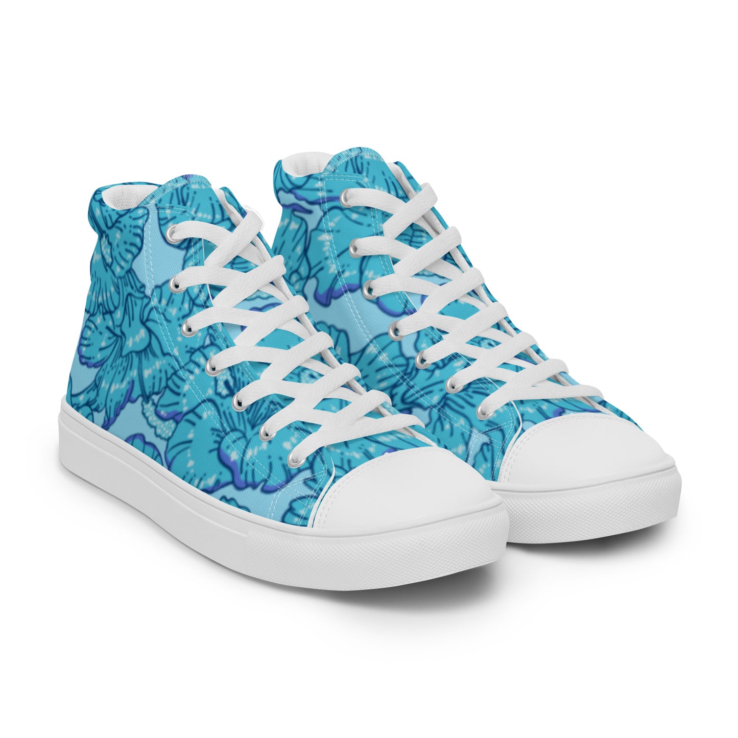 Blue Hibiscus Men’s High Top Canvas Shoes