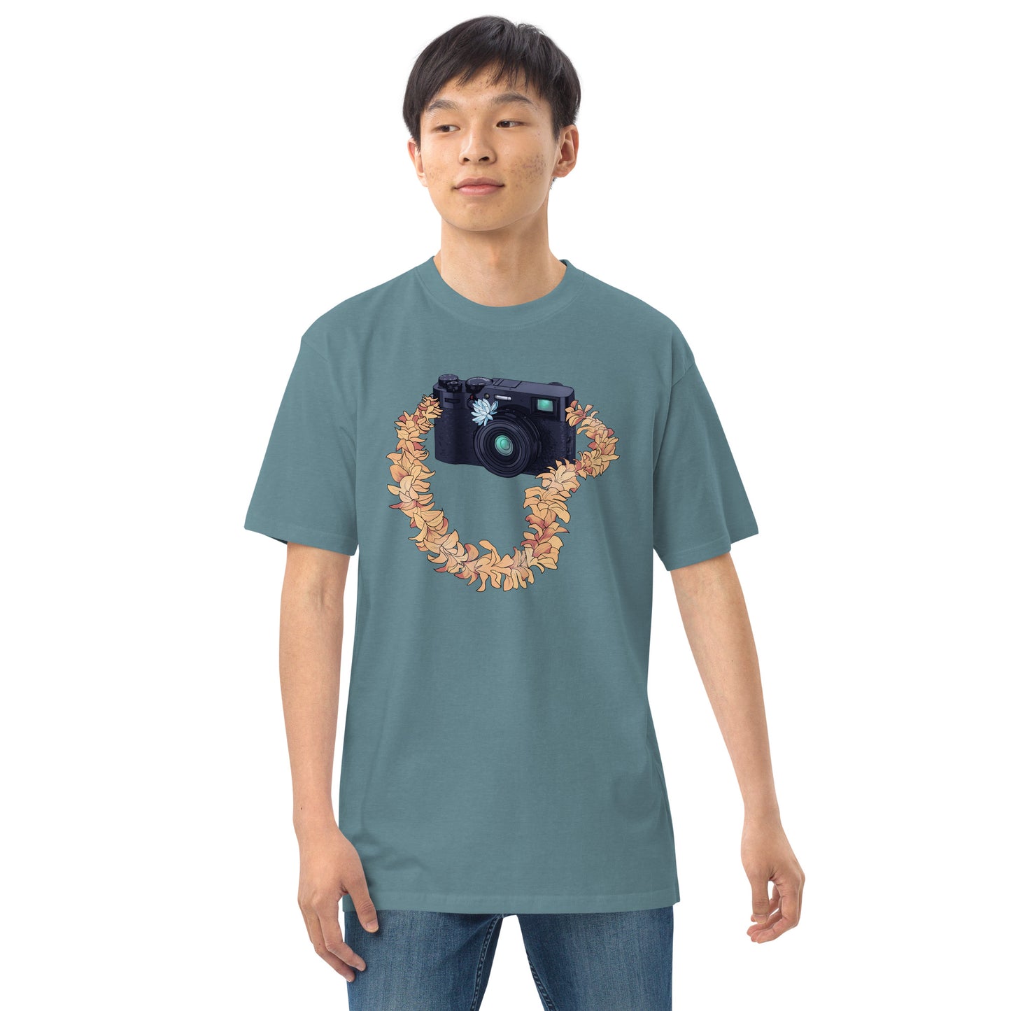 Vintage Camera Flower Lei Men’s Premium Heavyweight Tee