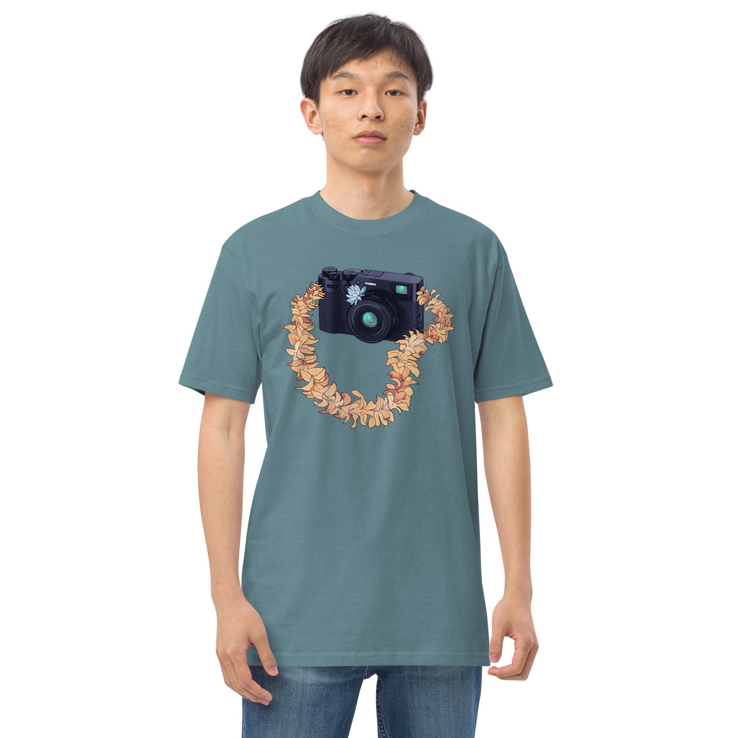 Vintage Camera Flower Lei Men’s Premium Heavyweight Tee